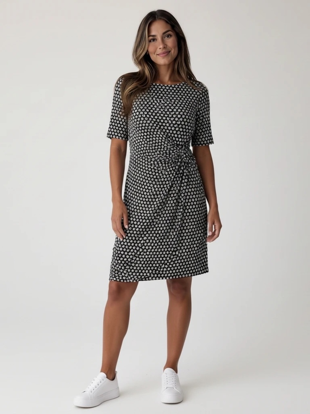 Ann Taylor Factory Black & White Knot-Waist Faux Wrap Dress Women’s Small